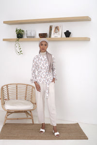 AS IS Lara Floral Sash Top White